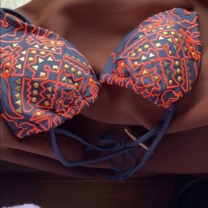 Women’s bikini top grey with orange stitching